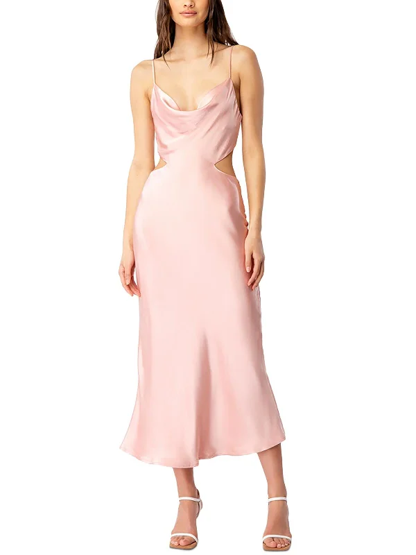 Women's midi dress empire waist -Womens Satin Midi Slip Dress