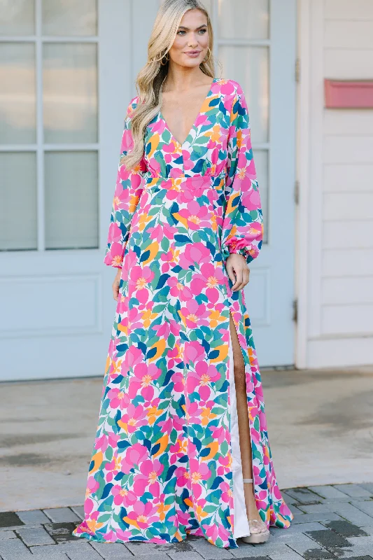 Women's floral dress layered -Just Feels Right Off White Floral Maxi Dress