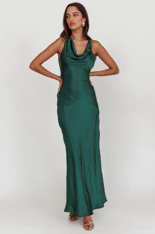 ladies-maxi-dress-olive-sway-Cassiopeia Open Back Maxi Dress Forest Green