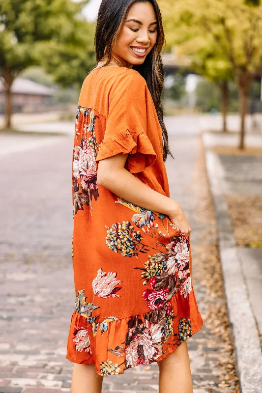 Women's floral dress V-neck -Good To You Sunset Orange Floral Dress