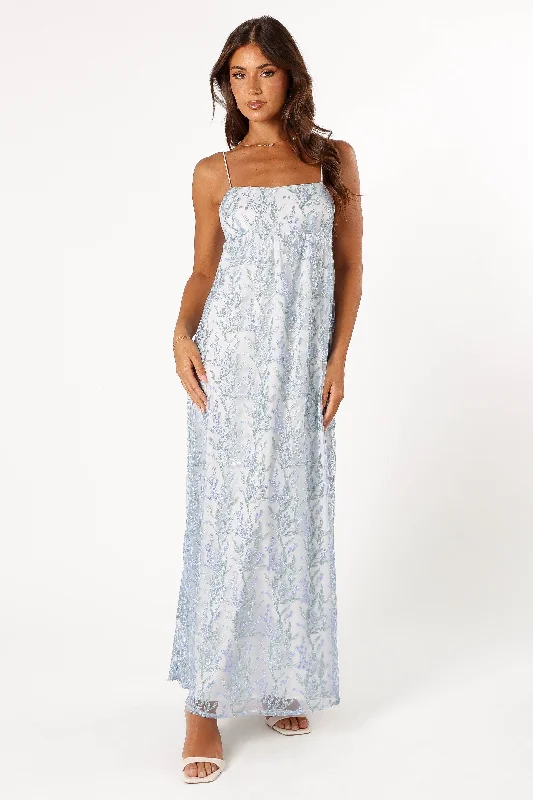 ladies-maxi-dress-flowy-length-Nolan Maxi Dress - Blue Floral