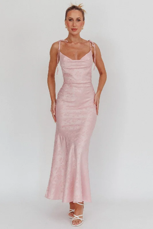 ladies-maxi-dress-white-serene-Belonging Cowl Neck Tied Shoulders Maxi Dress Blush