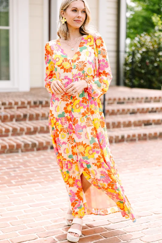 Women's floral dress festival -See You Then Yellow Floral Maxi Dress