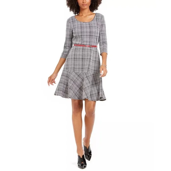 Women's flare dress quilted -Ny Collection Women's Petite Plaid Fit & Flare Dress Black Size Pxs