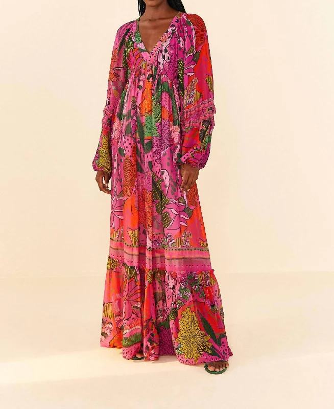 ladies-maxi-dress-high-neck-chic-Cool Leopards Pink Maxi Dress in Pink Multi