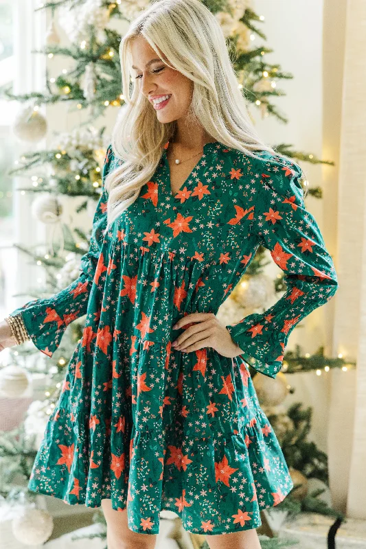 Women's floral dress garden party -In Your Happy Place Emerald Floral Dress