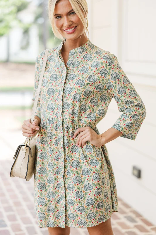 Women's floral dress festive -Always The One Green Floral Dress