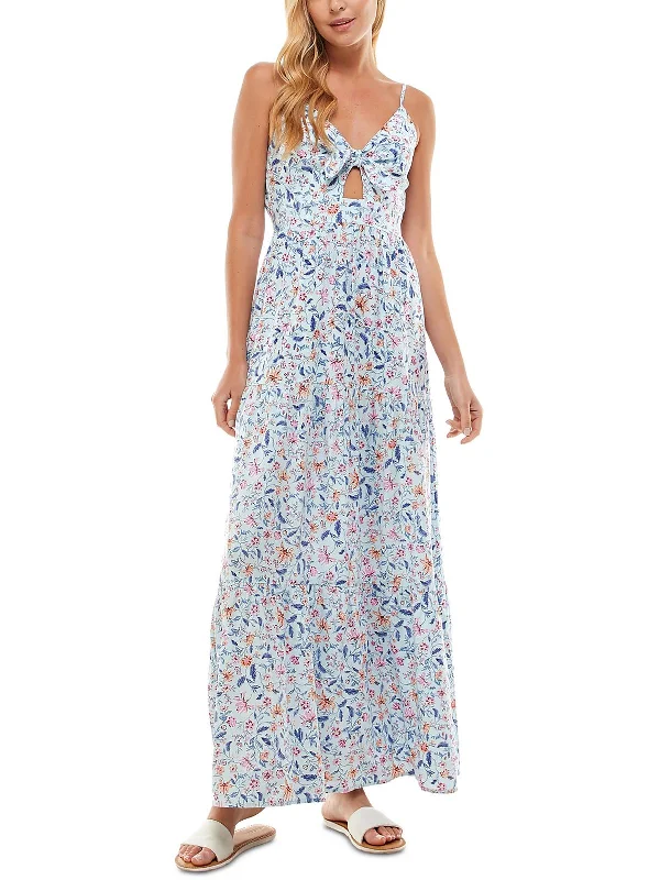 ladies-maxi-dress-sustainable-flow-Juniors Womens Floral Smocked Maxi Dress