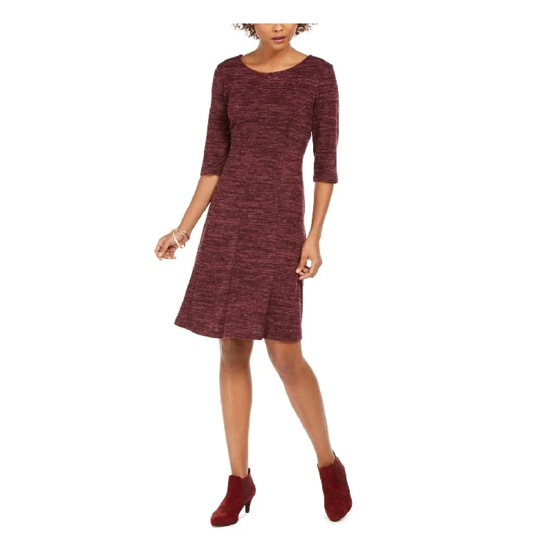 Women's flare dress leopard -Connected Women's 3/4 Sleeve Above The Knee Fit Flare Dress Purple Size 14