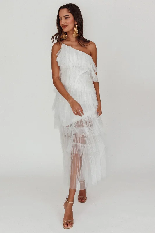 ladies-maxi-dress-plus-size-flow-Arrabel Tiered Ruffle Tulle Maxi Dress White