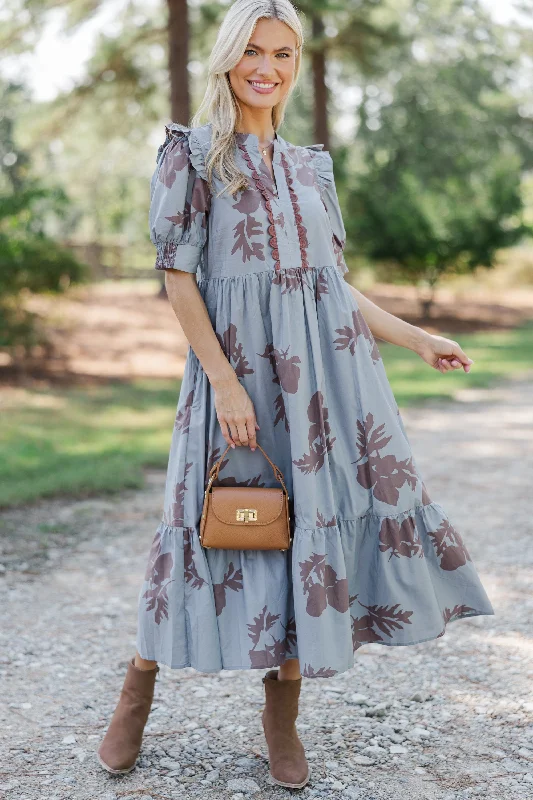 Women's floral dress punk -All In The Allure Slate Blue Floral Midi Dress