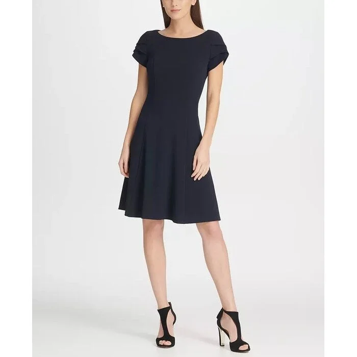 Women's flare dress midi -DKNY Women's Tulip Sleeve Fit & Flare Dress Blue Size 6