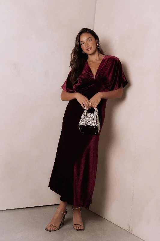 ladies-maxi-dress-plum-flow-Ricki Velvet Maxi Dress - Wine