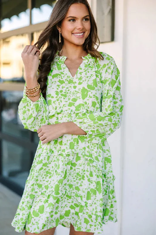 Women's floral dress glossy -All That You Know Apple Green Floral Dress