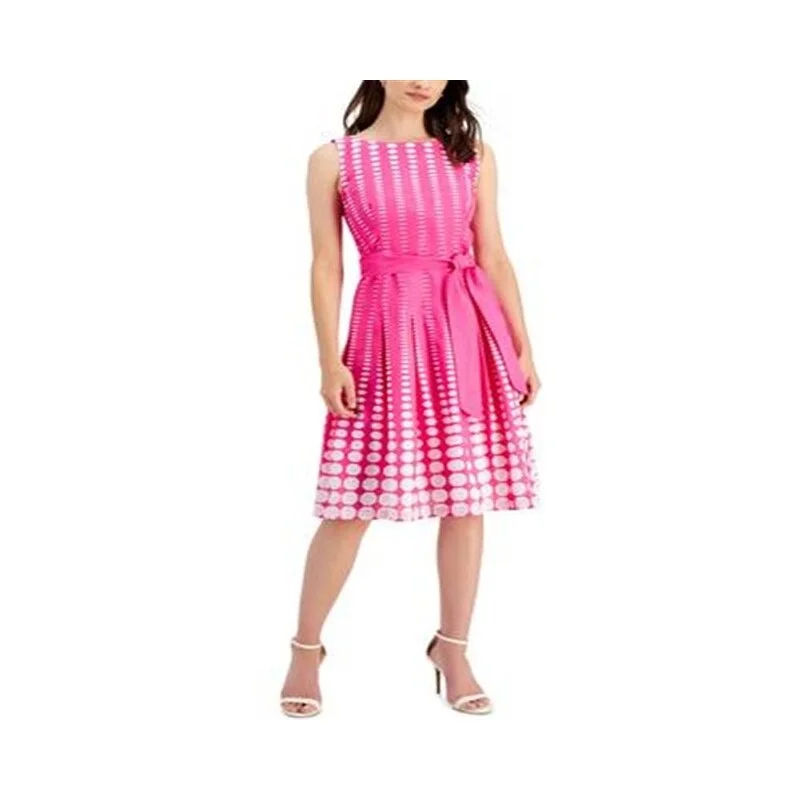 Women's flare dress night out -Anne Klein Women's Printed Cotton Fit And Flare Dress With Sash Pink Size 4