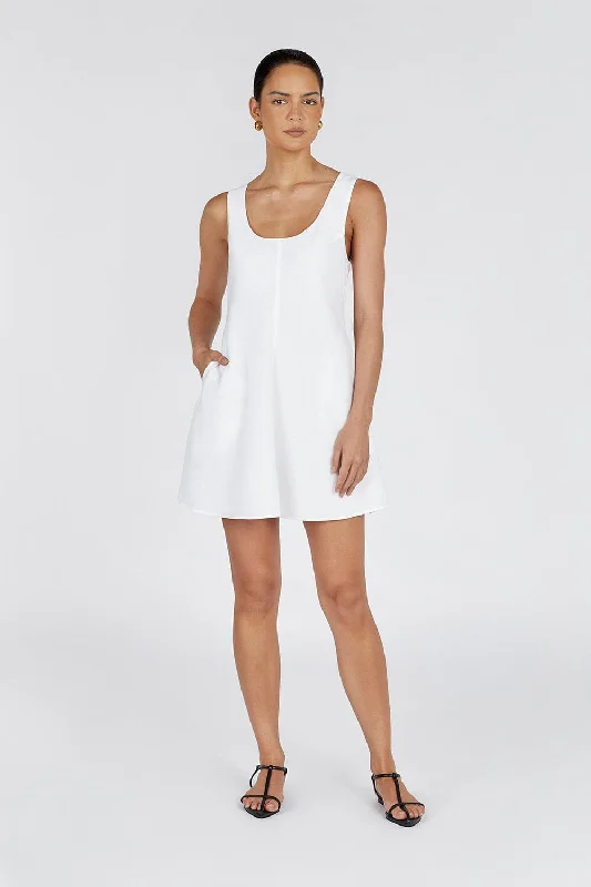 ladies-mini-dress-curvy-cute-MONICA WHITE LINEN SCOOP MINI DRESS