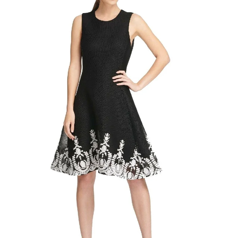 Women's flare dress two-tone -Dkny Women's Sleeveless Embroidered Fit & Flare Dress Black Size 2