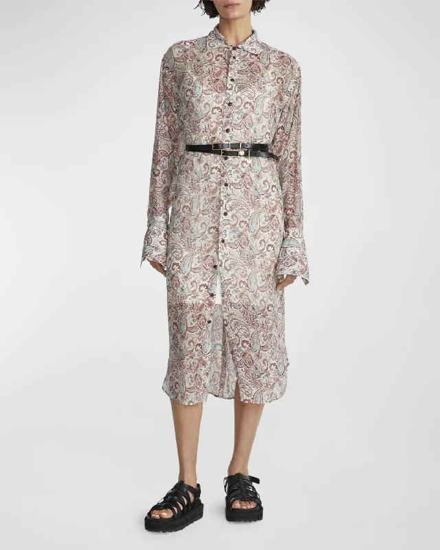 Women's midi dress casual -Leona Sheer Paisley Midi Shirtdress