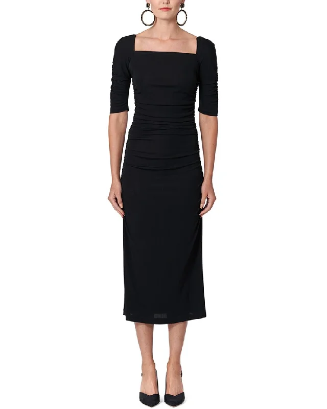 Women's midi dress designer -Carolina Herrera Elbow-Sleeve Square Neck Ruched Midi Dress