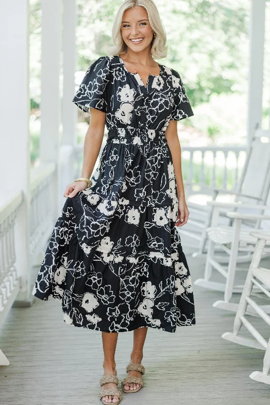 Women's floral dress sustainable -I'll Be Seeing You Black Floral Maxi Dress