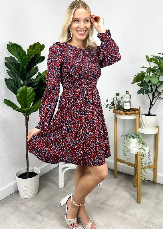 Women's floral dress transitional -Smocked Chest Long Sleeve Floral Dress by Anna-Kaci