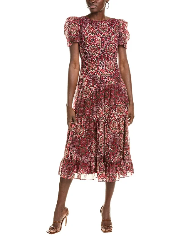 Women's midi dress cinched waist -Vince Camuto Chiffon Midi Dress