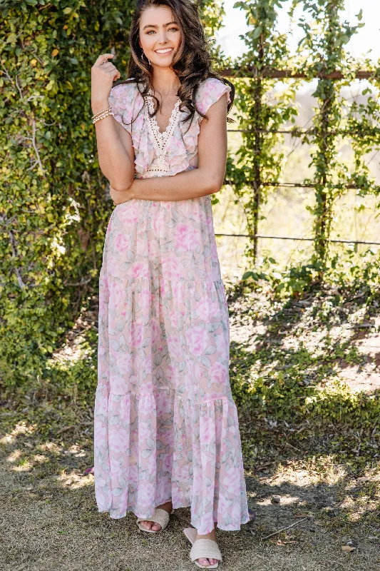 Women's floral dress bohemian -It's Always Been You Peach Pink Floral Maxi Dress