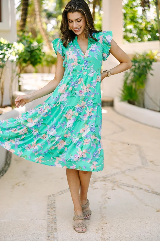 Women's floral dress elegant -Tell Me More Green Floral Midi Dress