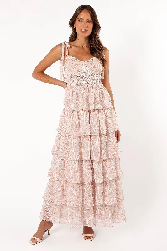 ladies-maxi-dress-runway-flow-Kristah Maxi Dress - Peach Floral