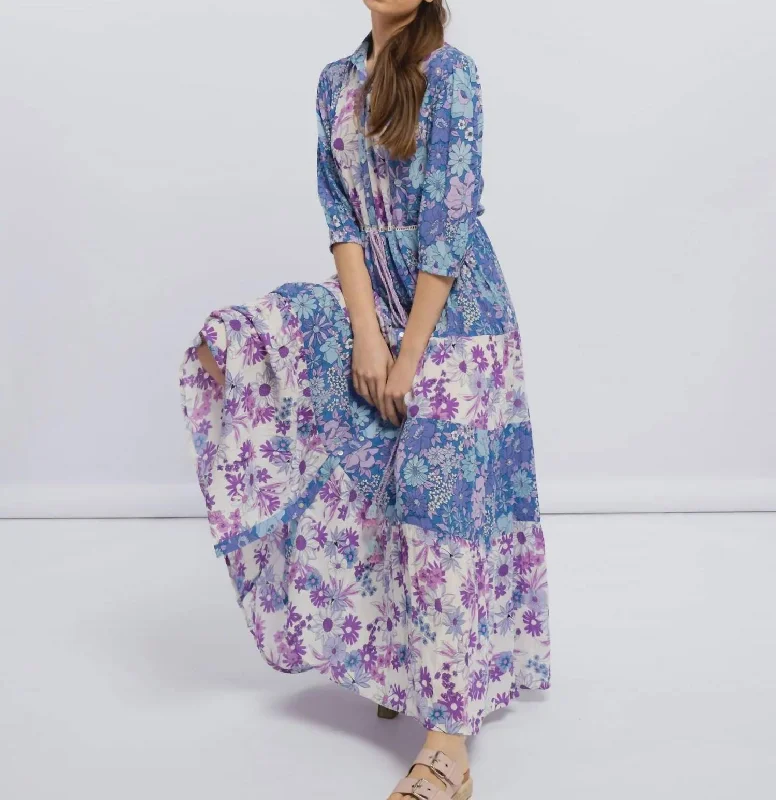 ladies-maxi-dress-chiffon-breeze-Adjustable Waist Maxi Shirt Dress in Blue/Lilac