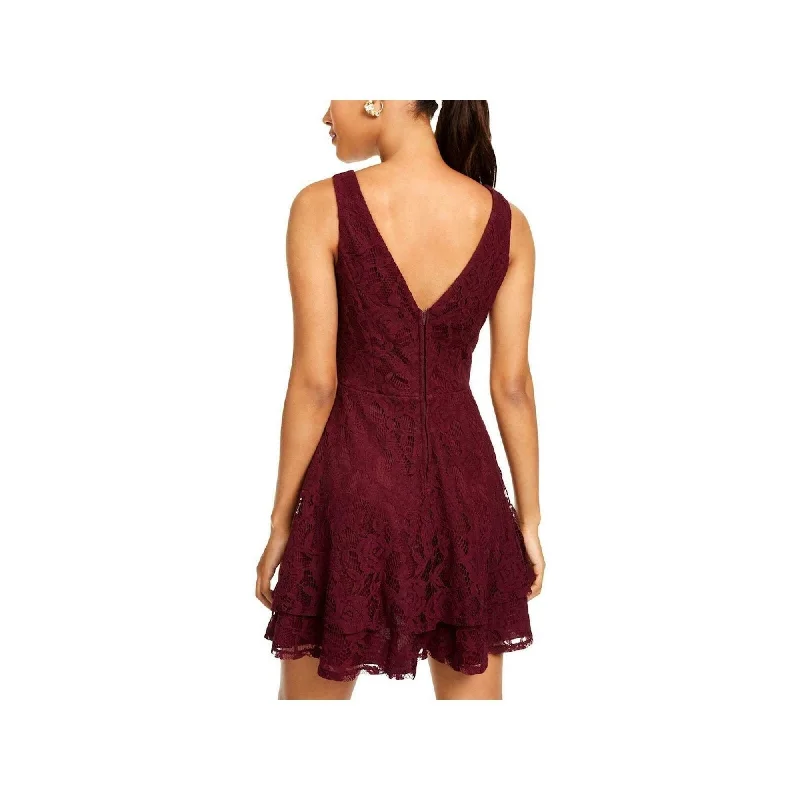 Women's flare dress sustainable -Speechless Women's Sleeveless Jewel Neck Short Fit Flare Cocktail Dress Juniors Burgundy Size 0