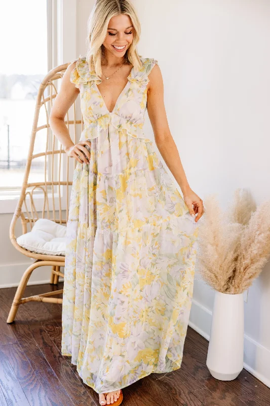 Women's floral dress smooth -Living In A Dream Yellow Floral Maxi Dress