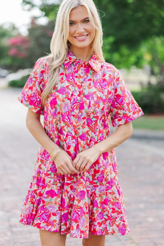 Women's floral dress futuristic -Living In A Dream Pink Floral Dress