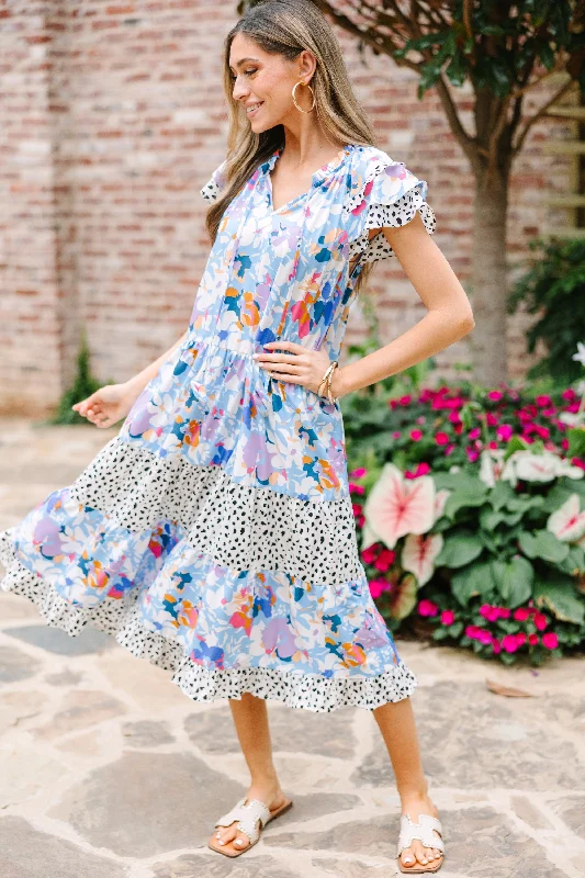 Women's floral dress formal -Just Right Light Blue Floral Midi Dress