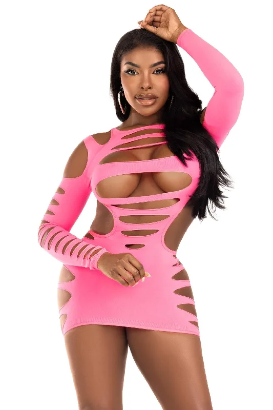 ladies-mini-dress-tiktok-twirl-Opaque Shredded Cut-Out Mini Dress