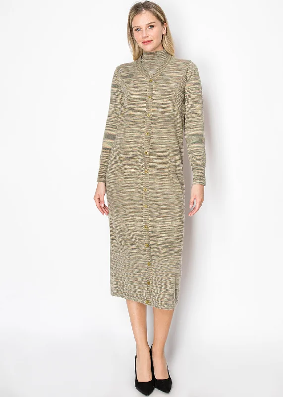 Women's midi dress vacation -Olive Striped Button-Down Midi Dress