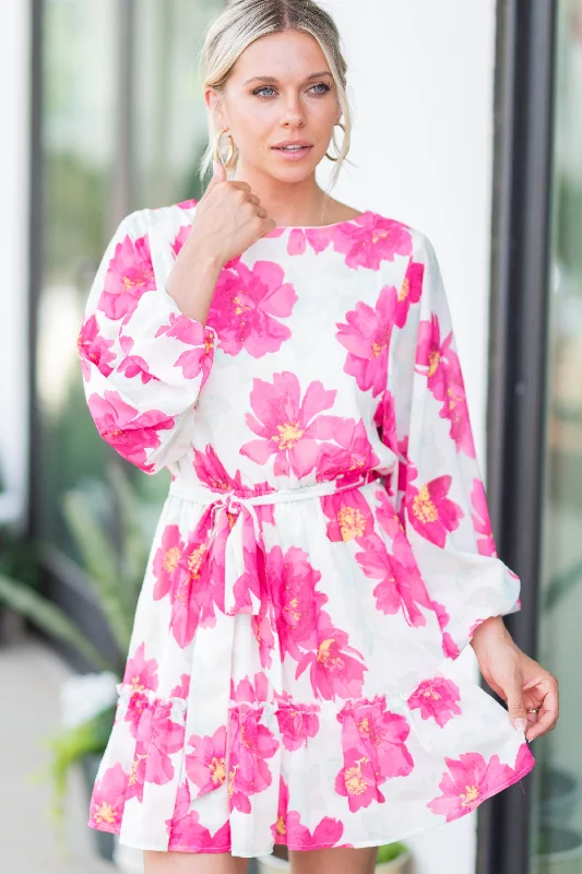 Women's floral dress autumn -Build You Up Fuchsia Pink Floral Dress