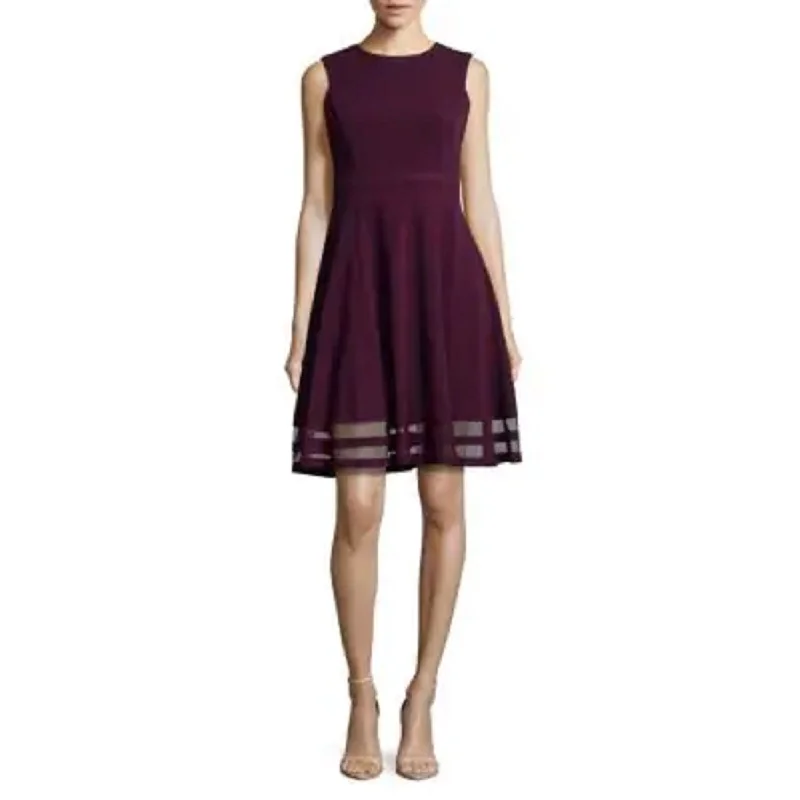 Women's flare dress baby shower -Calvin Klein Women's Illusion-Trim Fit & Flare Dress Regular & Petite Sizes Purple Size 4