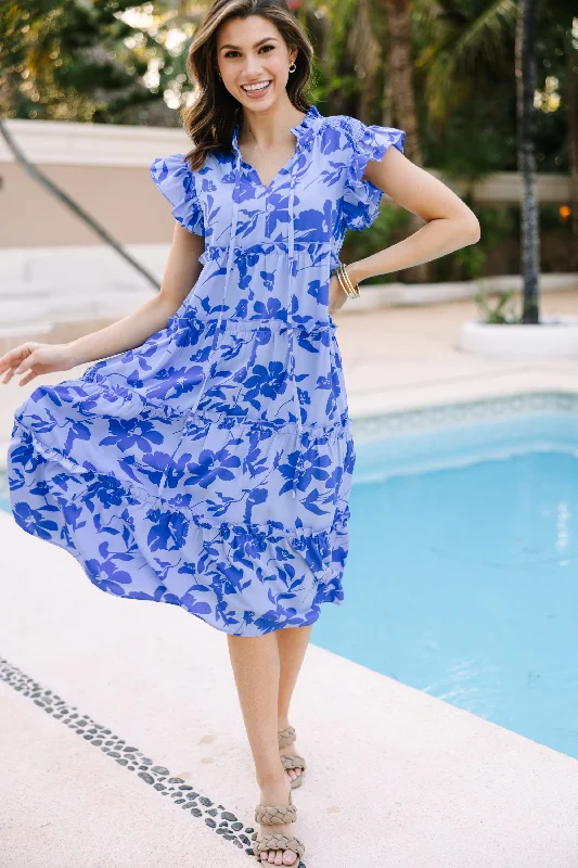 Women's floral dress layered -Show You Off Blue Floral Midi Dress