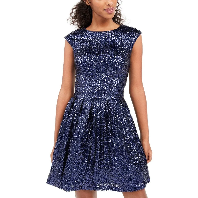 Women's flare dress wrap -Emerald Sundae Juniors' Sequined Fit & Flare Dress Blue Size Large