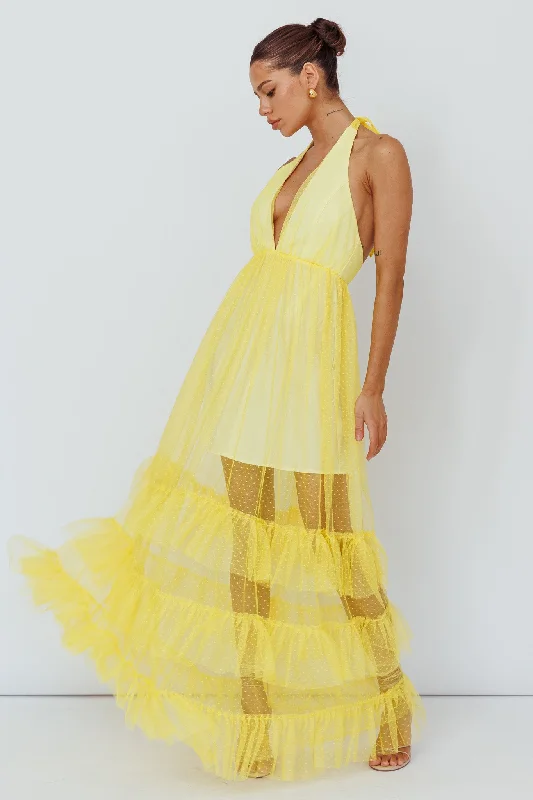 ladies-maxi-dress-spring-bloom-Moonlight Sonata Ruffle Mesh Maxi Dress Hail Spot Lemon