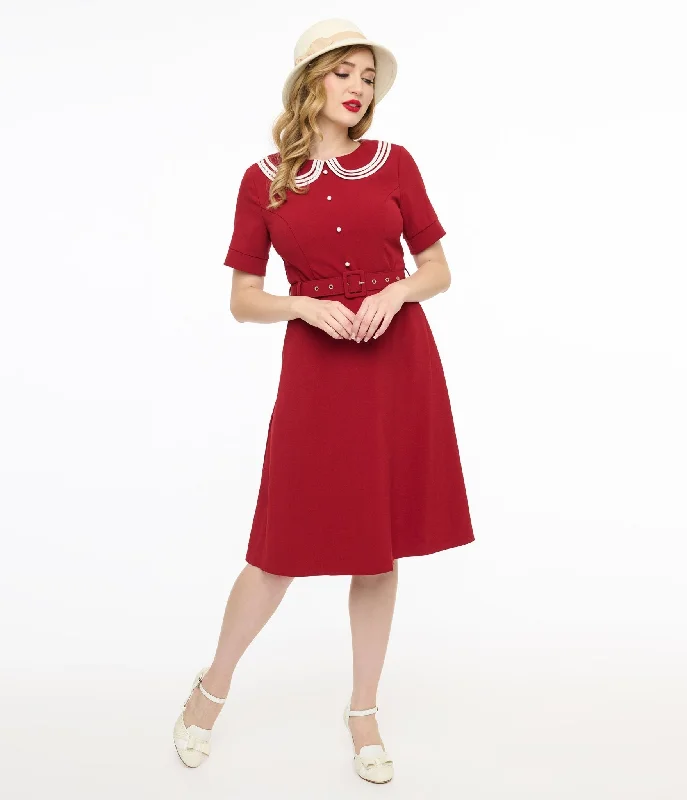 Women's flare dress casual -Voodoo Vixen 1950s Red Layered Collar Fit & Flare Dress