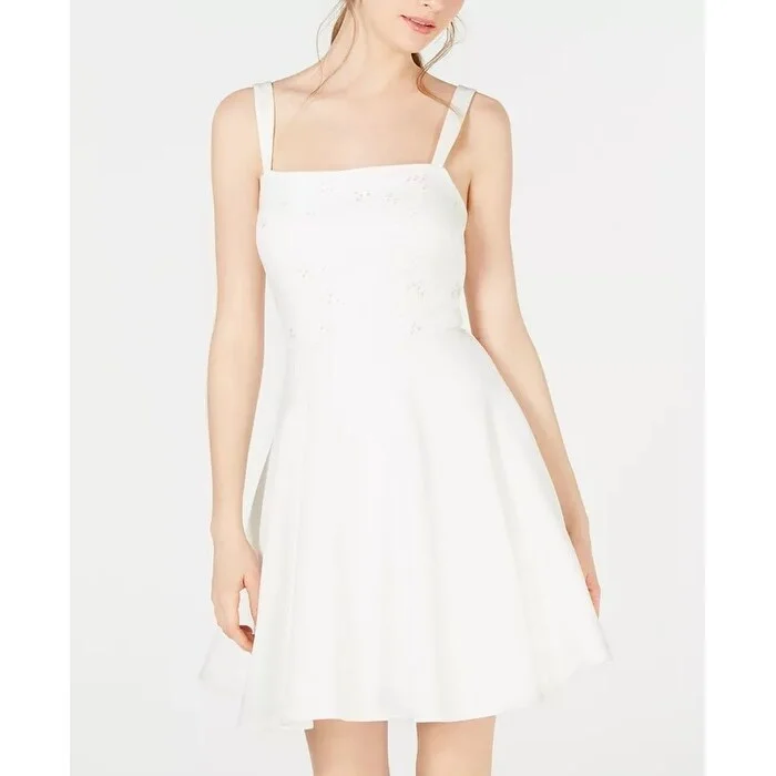 Women's flare dress draped -Trixxi Junior's Eyelet Cutout Fit & Flare Dress White Size 3