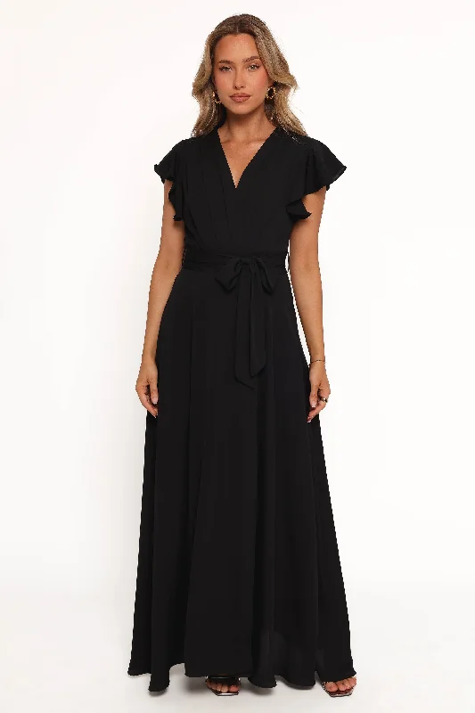 ladies-maxi-dress-feminine-flow-Maverick Wrap Maxi Dress - Black