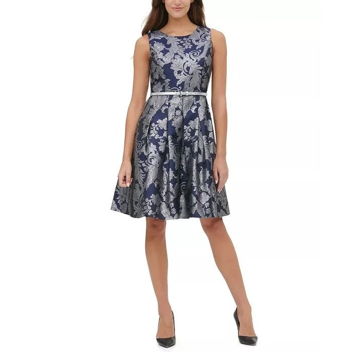 Women's flare dress square neck -Tommy Hilfiger Women's Jacquard Fit & Flare Dress Blue Size 4