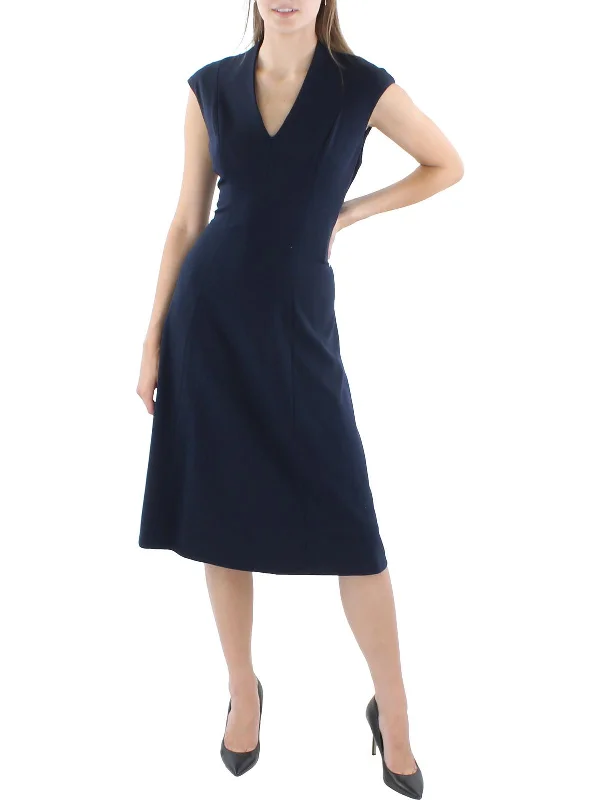 Women's midi dress autumn -Womens V-Neck Cap Sleeve Midi Dress