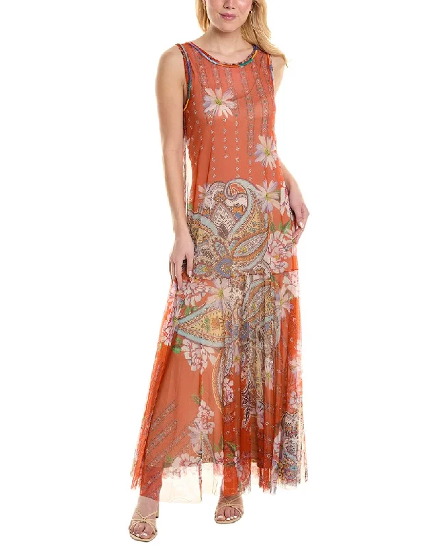 ladies-maxi-dress-open-back-sway-Johnny Was Paisley Mesh Maxi Dress