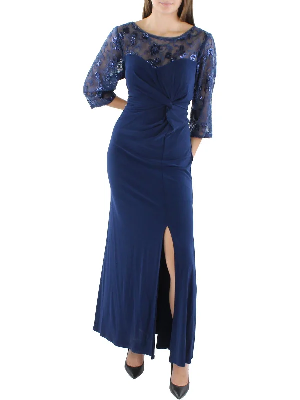 ladies-maxi-dress-cerulean-sway-Plus Womens Front Knot Maxi Evening Dress