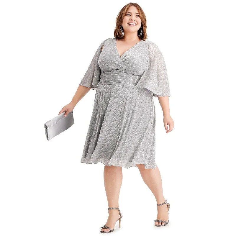 Women's flare dress cotton -SL Fashions Women's Plus Size Metallic Fit & Flare Dress Silver Size 18W