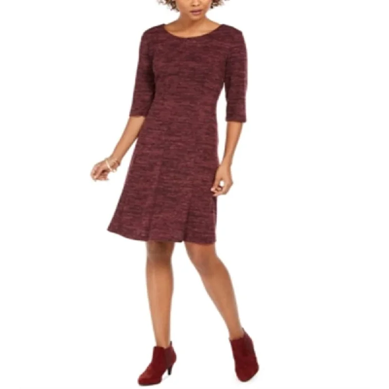 Women's flare dress party -Connected Women's 3/4 Sleeve Above The Knee Fit Flare Dress Purple Size 6